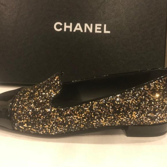 CHANEL 17K Milky Way Glitter Patent Cap Toe Loafers Moccasin Shoes Flats - Picture 2 of 10